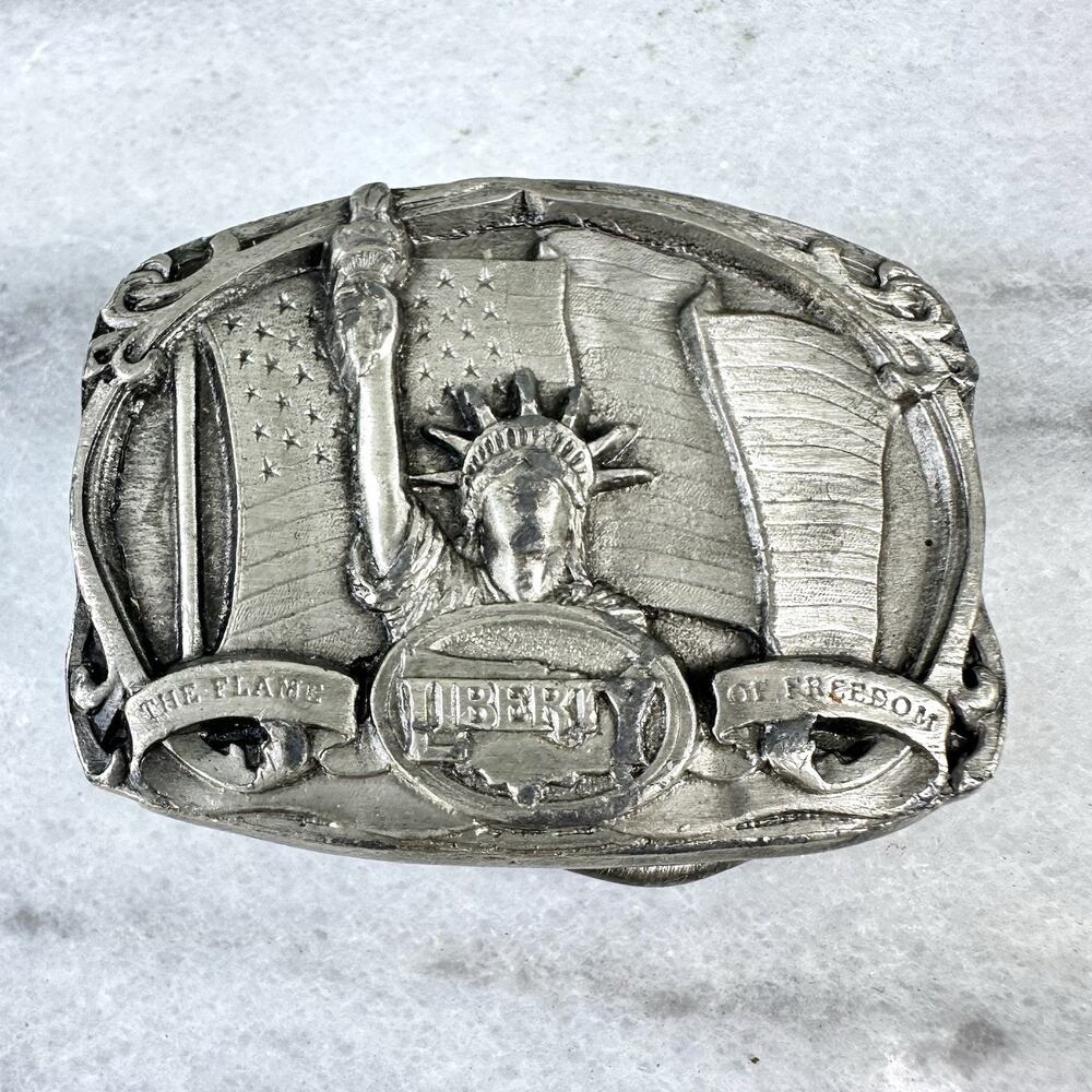 Vintage Statue Of Liberty Flame Of Freedom Bergamot Belt Buckle K-42 Silver Tone
